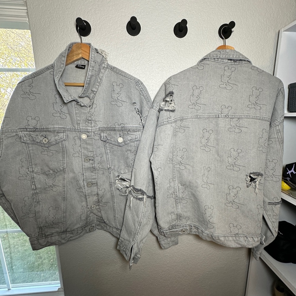 Set of 2 NWOT Matching Disney Mickey Mouse Distressed Denim Jacket – Medium